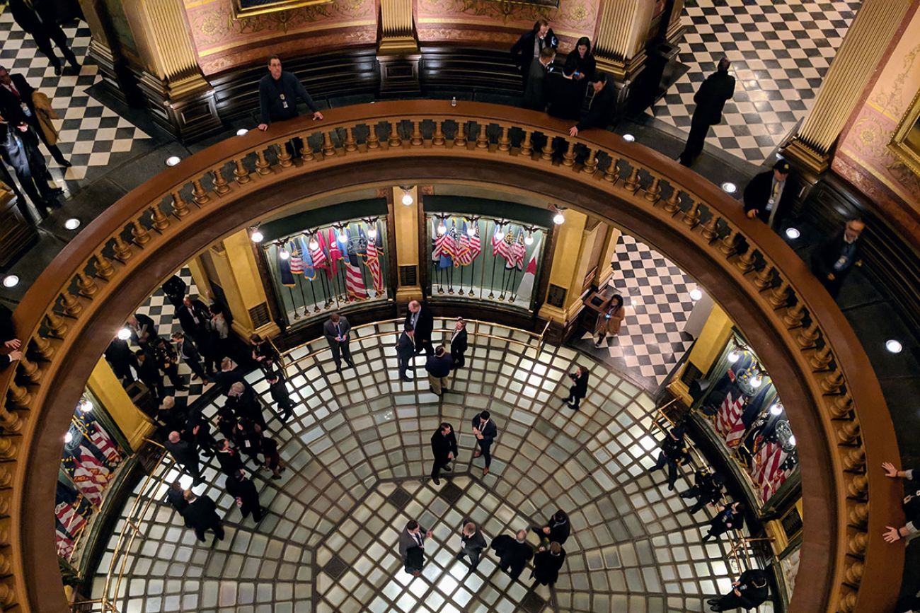 An aerial view of Michigan capitol rotunda