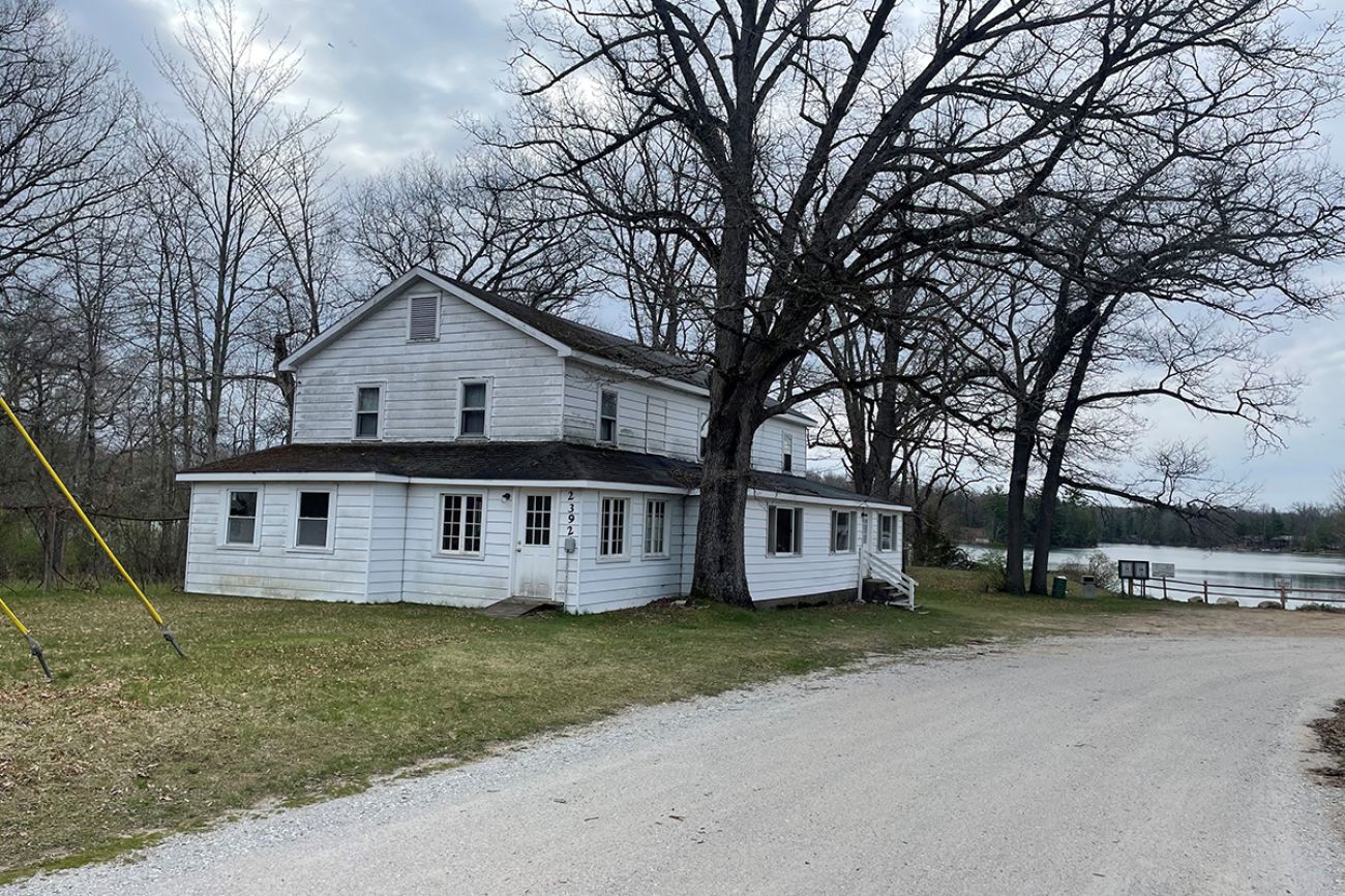 A white building in Woodland Park in Newaygo County, Michigan. 