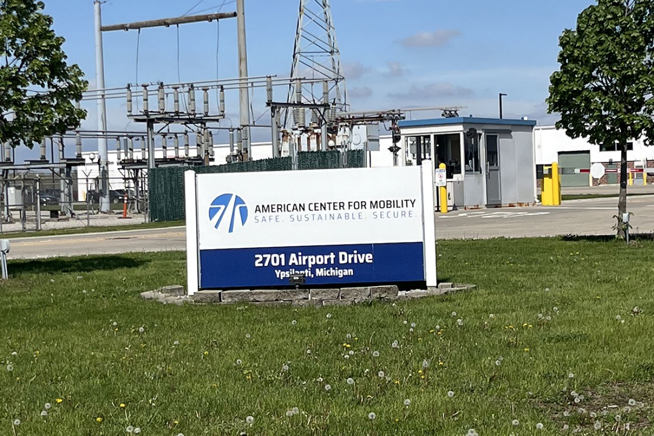 A sign for the American Center for Mobility. 