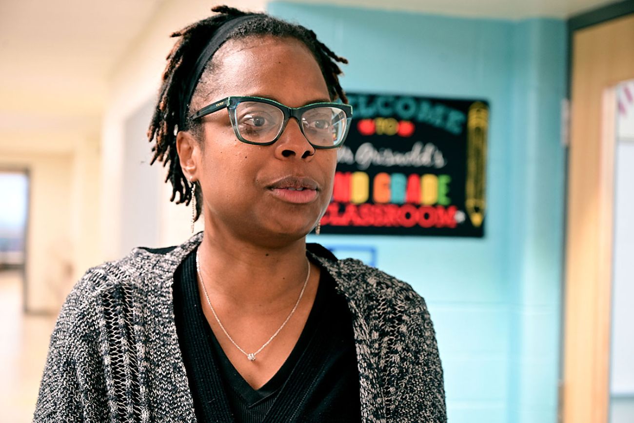 Ashley Harris inside a school.