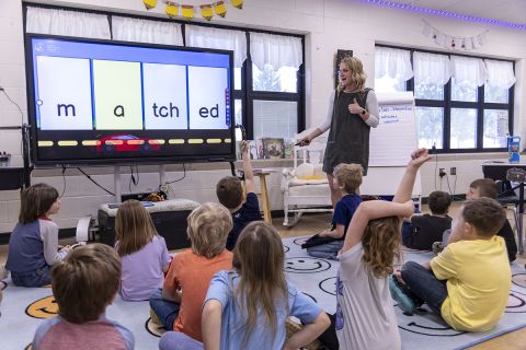 First grade teacher Brittany Floyd teaching to a classroom