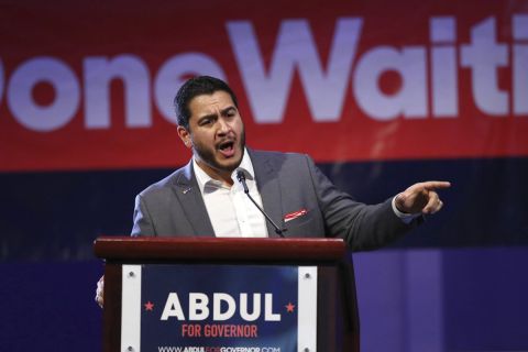 Abdul El-Sayed at the podium. 